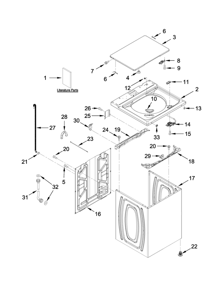 Top And Cabinet Parts Diagram and Parts List for MVWP475EW0  Maytag Washer