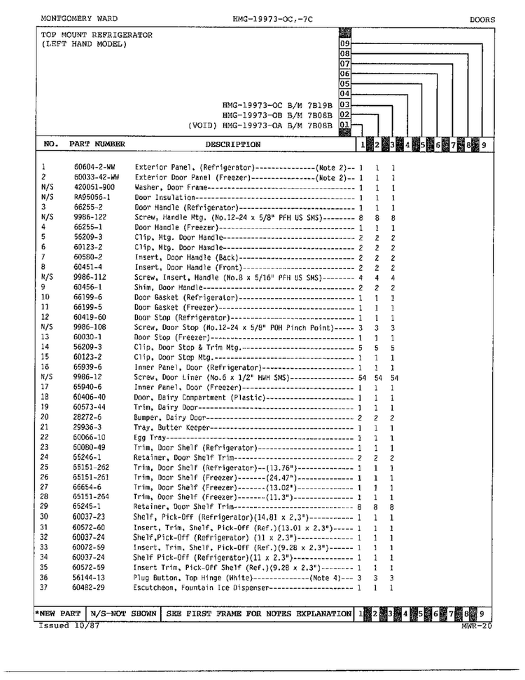 Doors/misc Page 2 Diagram and Parts List for 19973C  Admiral Refrigerator