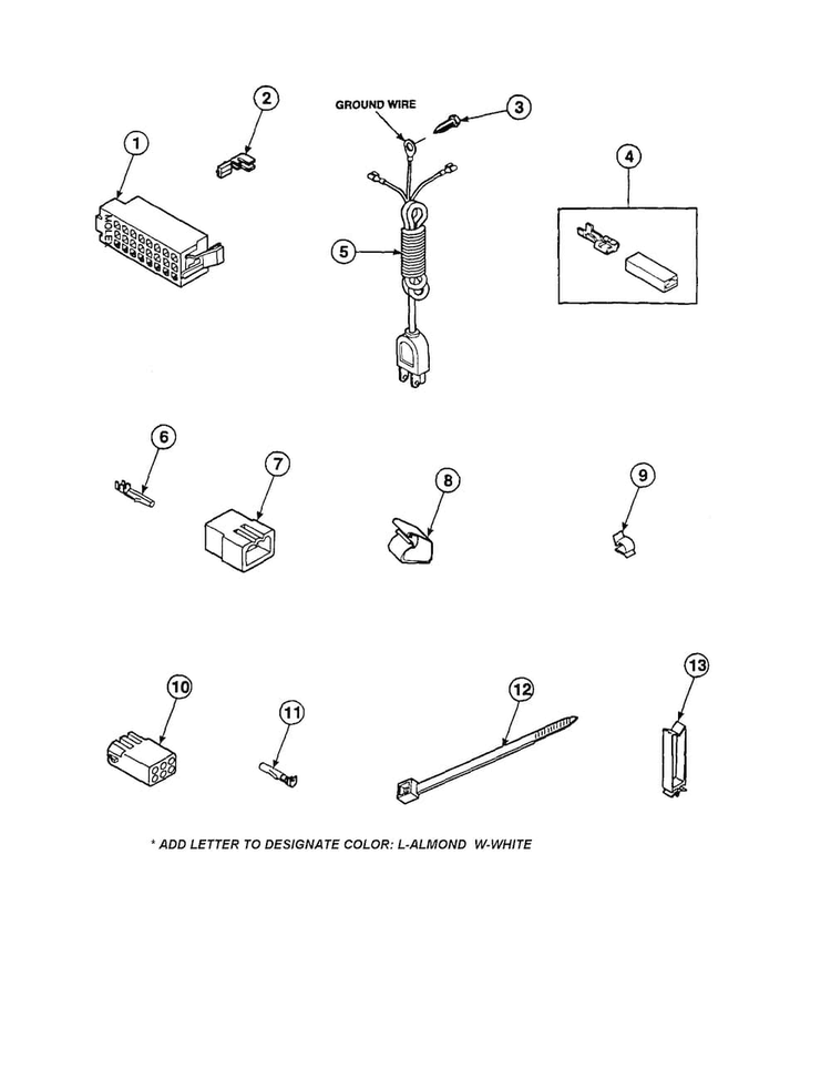 Power Cord And Terminals Diagram and Parts List for CW4202W2-PCW4202W2B  Amana Washer