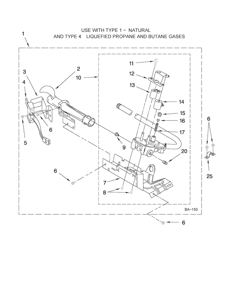 8318272 Burner Assembly Diagram and Parts List for 7MMGP0075WW0  Maytag Dryer