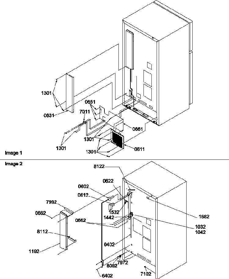 Cabinet Back Diagram and Parts List for TR525VW-P1322701WW  Amana Refrigerator