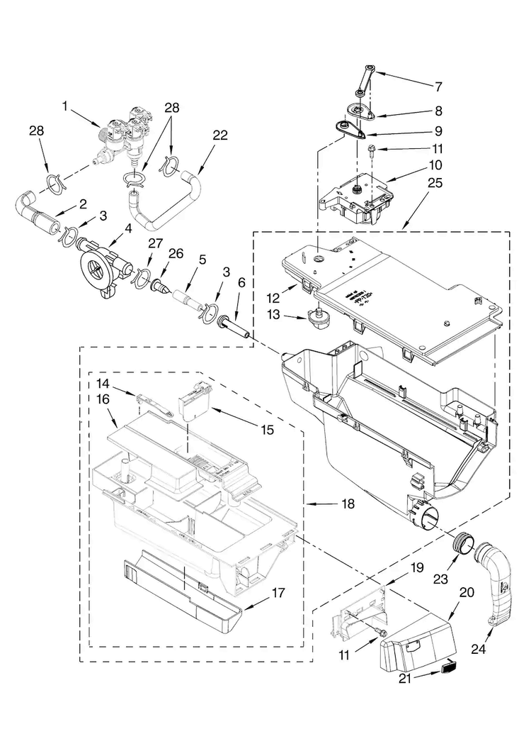 Dispenser Parts Diagram and Parts List for MHWE500VW11  Maytag Washer