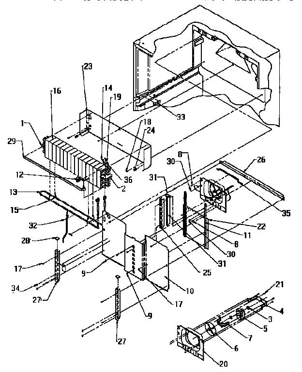 Evaporator Area Diagram and Parts List for TSI18R2-P1182102W  Amana Refrigerator
