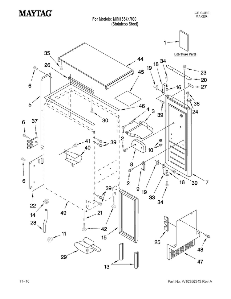 Cabinet Liner And Door Parts Diagram and Parts List for MIM1554XRS0  Maytag Ice Maker