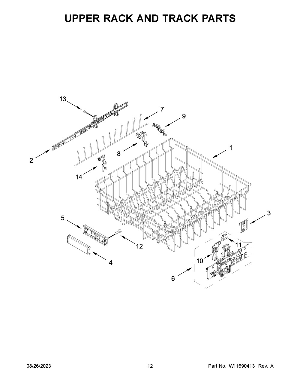 Upper Rack And Track Parts Diagram and Parts List for JDPSS244PM0  Jenn-Air Dishwasher