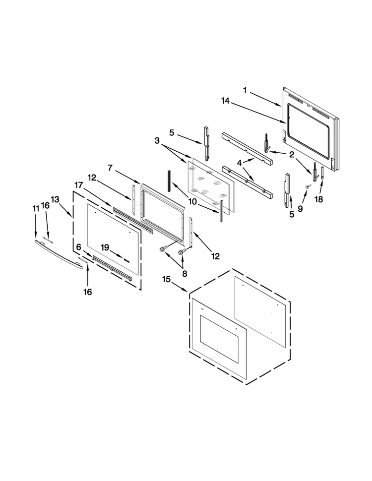 Lower Oven Door Diagram and Parts List for JJW3830WS01  Jenn-Air Wall Oven