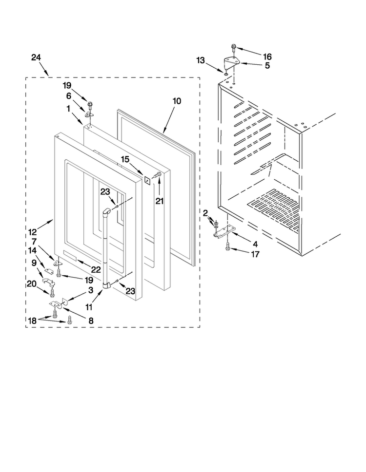 Door Parts Diagram and Parts List for JUB248LYRP00  Jenn-Air Wine and Beverage Cooler