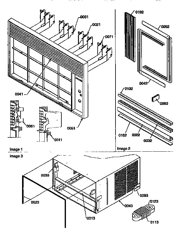 Front/outer Case Diagram and Parts List for 21QZ33RC-P12099036R  Amana Air Conditioner
