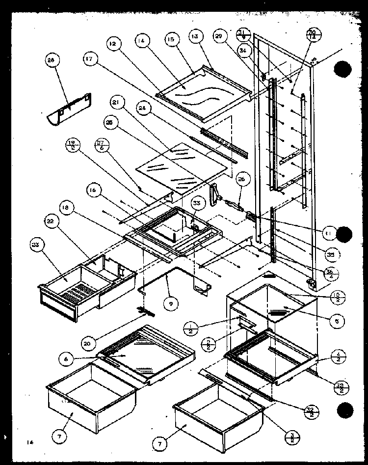 Refrigerator Shelving And Drawers Diagram and Parts List for SZ25MPL-P1120711WL  Amana Refrigerator