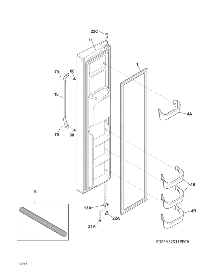 Freezer Door Diagram and Parts List for CRSH232PB9A  Crosley Refrigerator