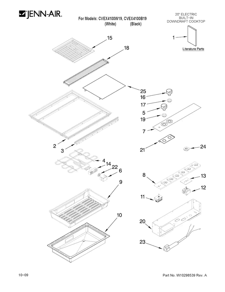 Cooktop Parts Diagram and Parts List for CVEX4100B19  Jenn-Air Cooktop