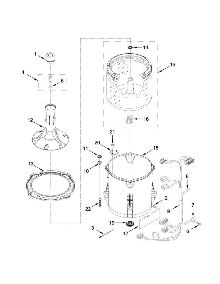 Basket And Tub Parts Diagram and Parts List for 4KNTW4530EQ0  Amana Washer