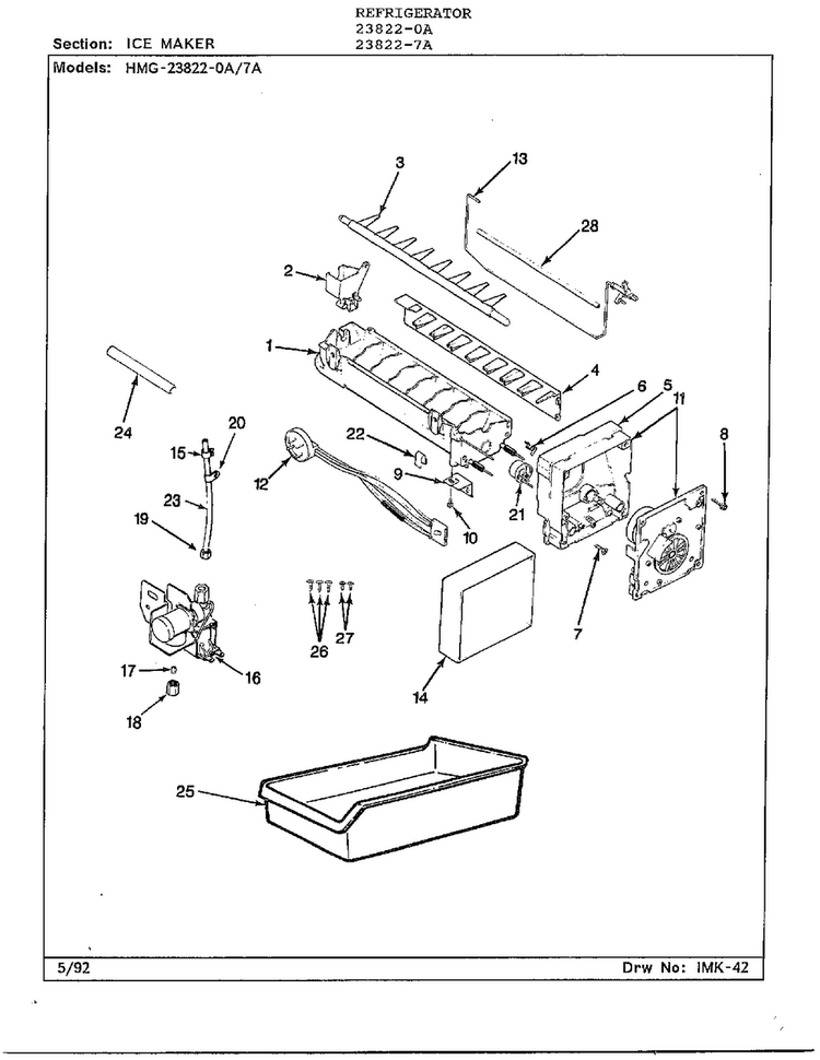Ice Maker Kit Diagram and Parts List for 23822-7A  Admiral Refrigerator