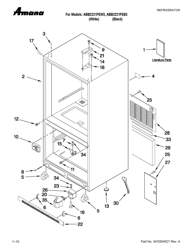 Cabinet Parts Diagram and Parts List for ABB2221FEB3  Amana Refrigerator