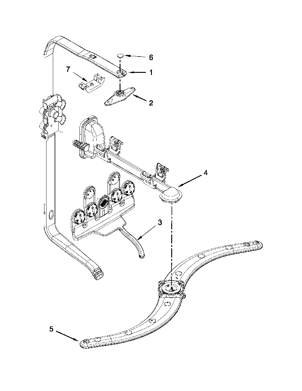 Upper Wash And Rinse Parts Diagram and Parts List for 66512833K313  Kenmore Dishwasher