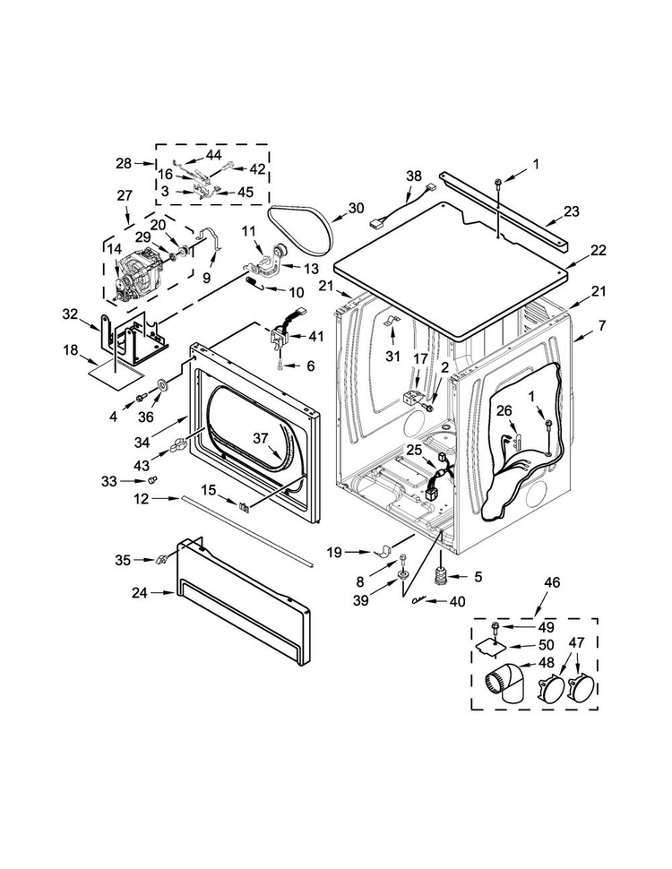 Upper Cabinet And Front Panel Parts Diagram and Parts List for MLE27PDBZW1  Maytag Dryer