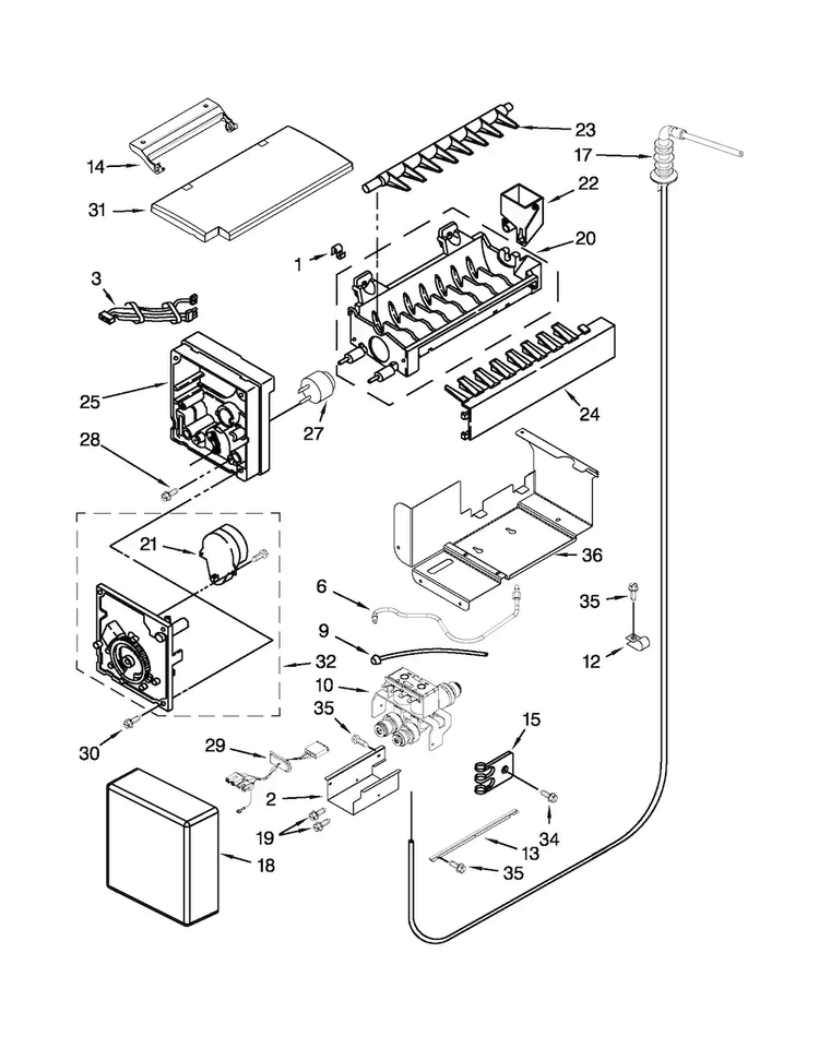 Icemaker Parts Diagram and Parts List for JS48SEDUDW15  Jenn-Air Refrigerator