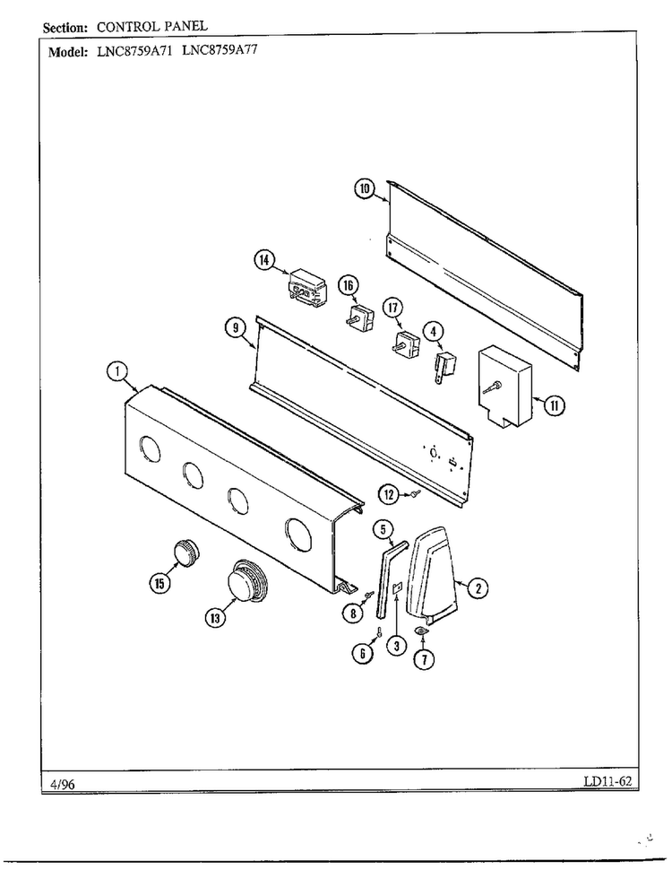 Control Panel Diagram and Parts List for LNC-8759A77  Maytag Dryer