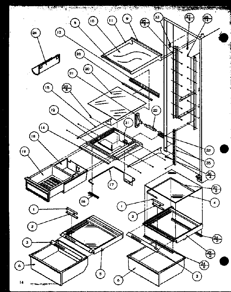 Refrigerator Shelving And Drawers Diagram and Parts List for SZD27MPL-P1124303WL  Amana Refrigerator