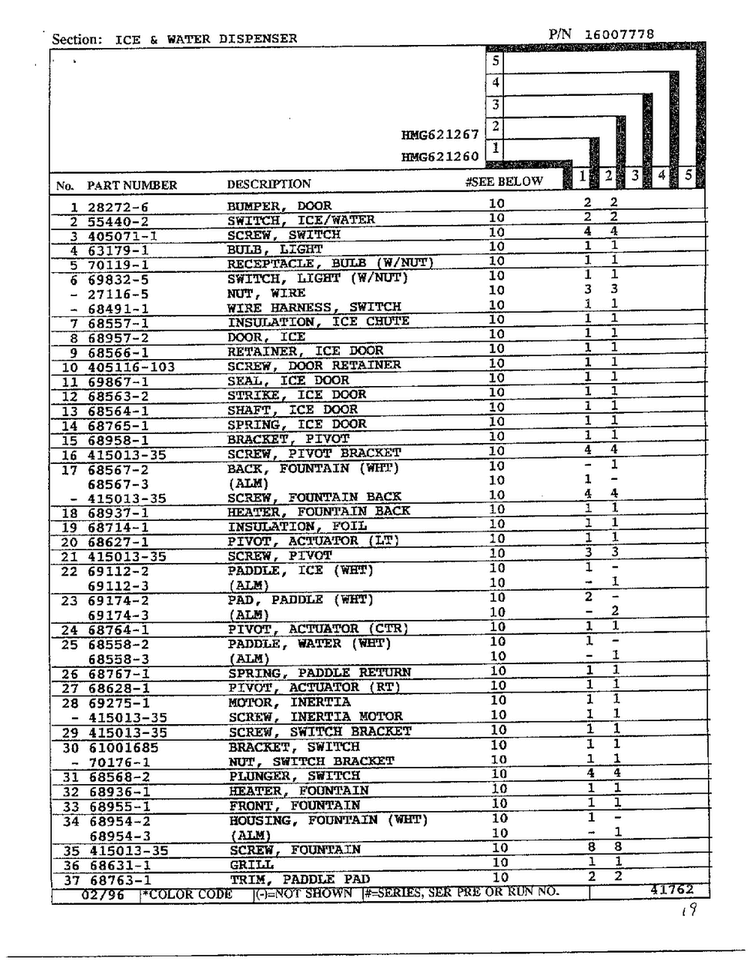 Ice/water Dispenser Page 2 Diagram and Parts List for HMG621267  Admiral Refrigerator