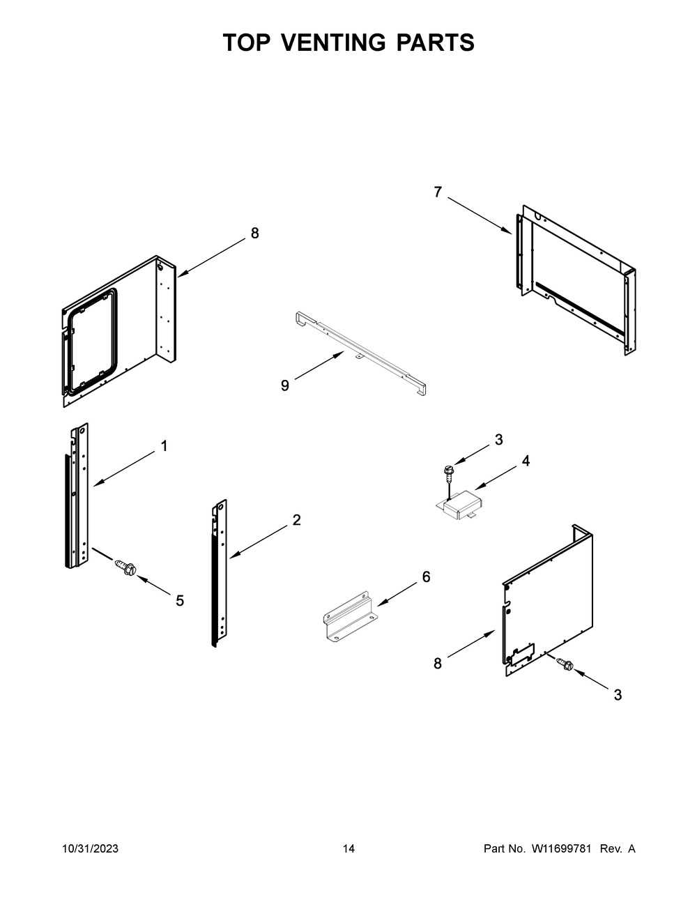Top Venting Parts Diagram and Parts List for JMW3430LL03  Jenn-Air Microwave Oven Combo