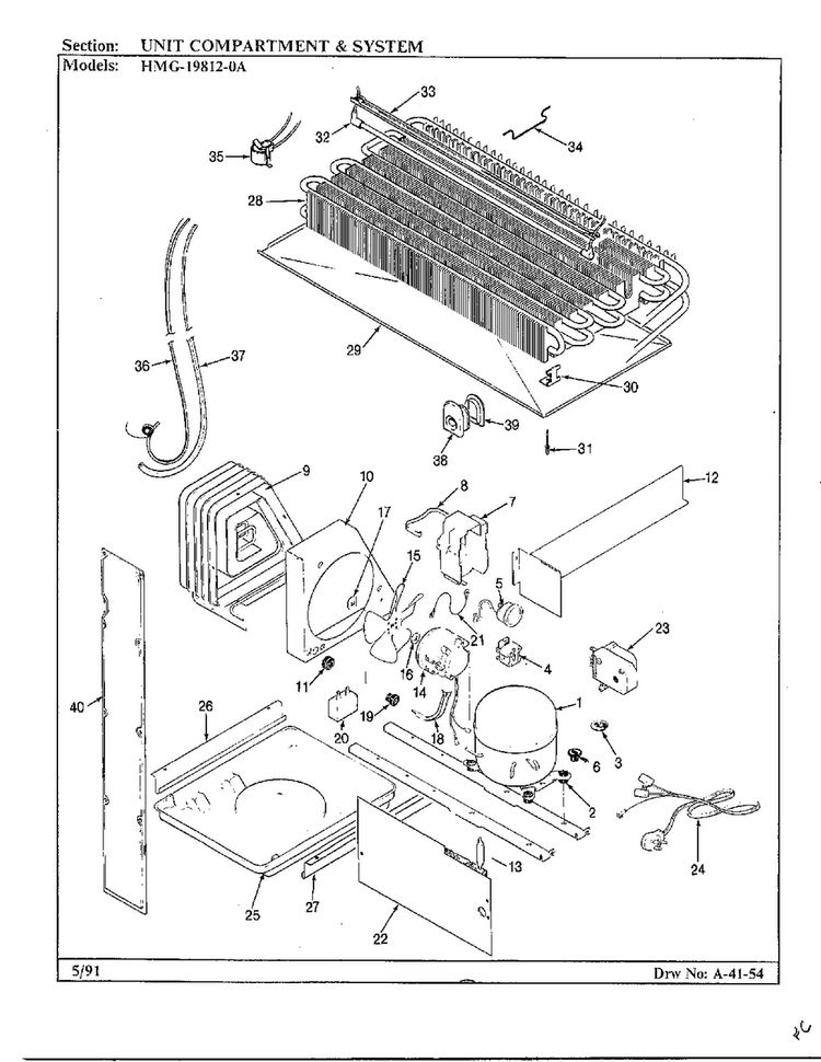 Unit Compartment And System Diagram and Parts List for 19812-0A  Admiral Refrigerator