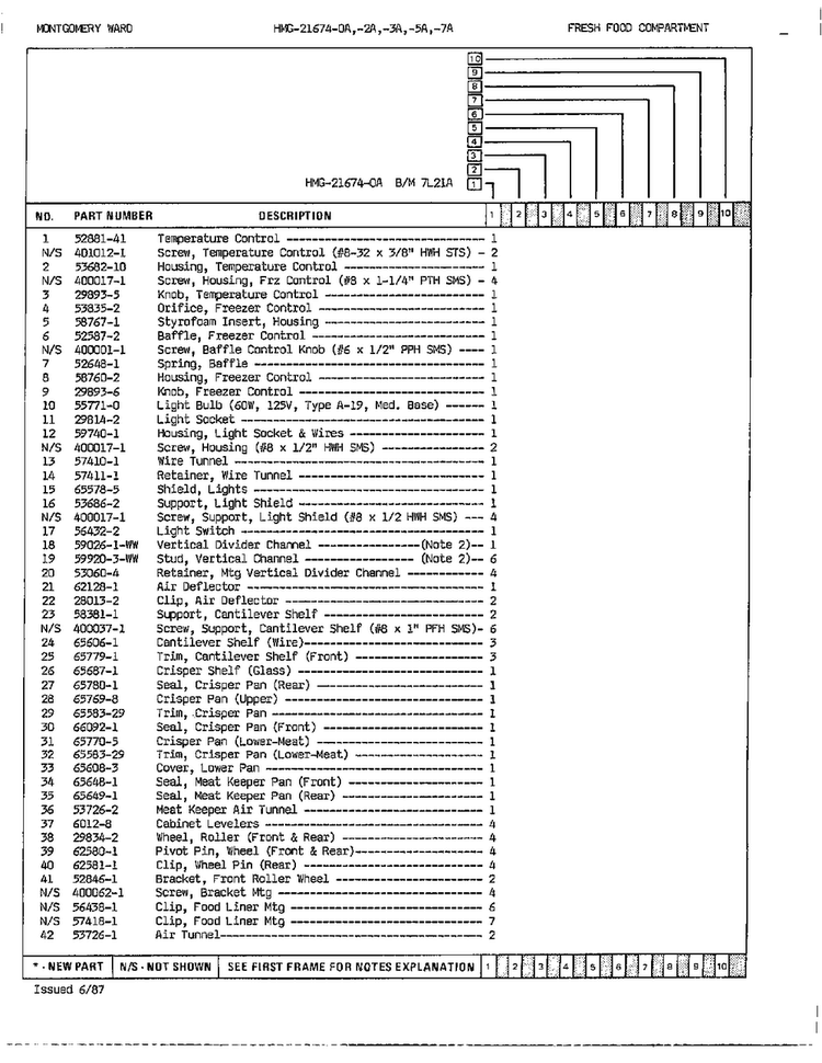 Fresh Food Compartment Page 2 Diagram and Parts List for 21674A  Admiral Refrigerator