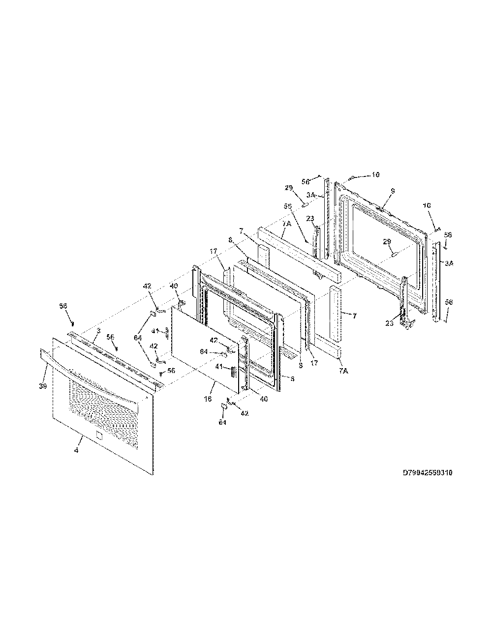 Door Diagram and Parts List for 79042569315  Kenmore Range