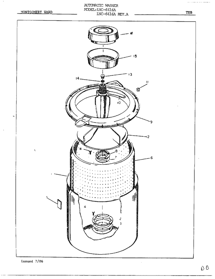 Tub Diagram and Parts List for 6416A REV A Norge Washer
