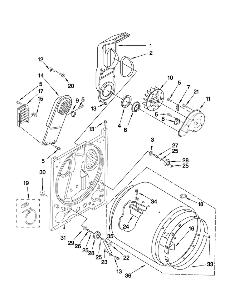 Bulkhead Parts Diagram and Parts List for 4KMED5700TQ1  Maytag Dryer