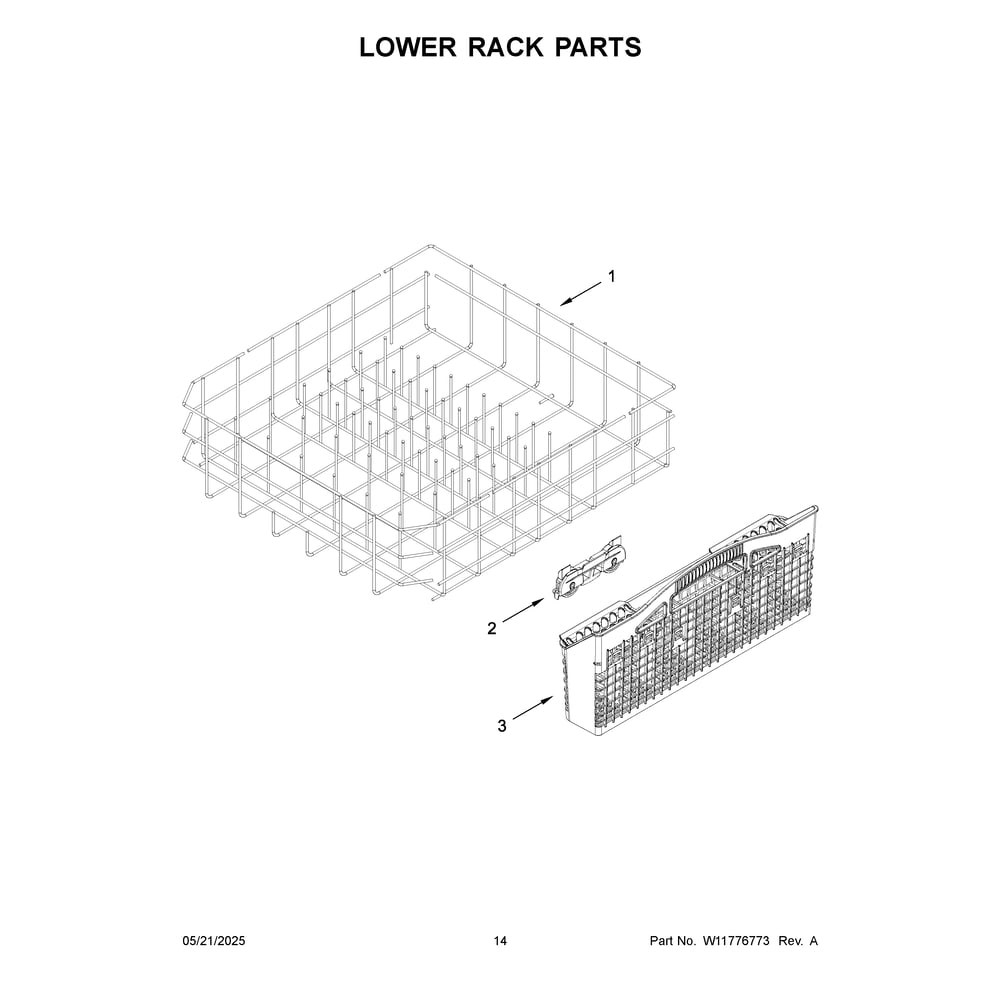 Lower Rack Parts Diagram and Parts List for MDTS7024SZ0  Maytag Dishwasher