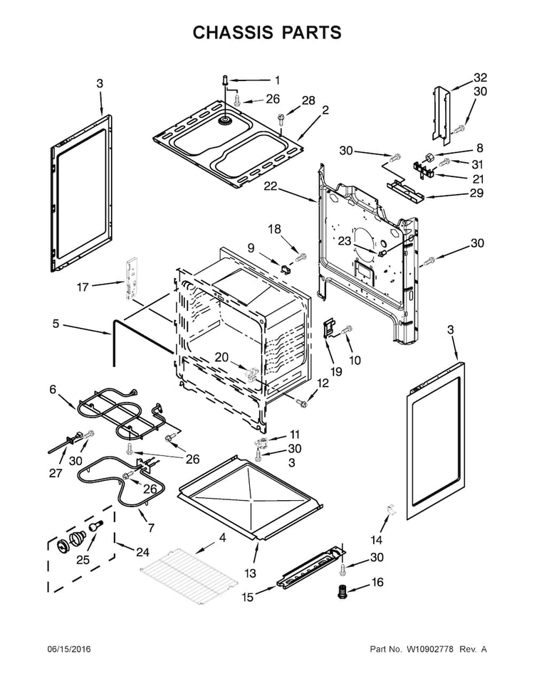Chassis Parts Diagram and Parts List for ACR4303MFB0  Amana Range