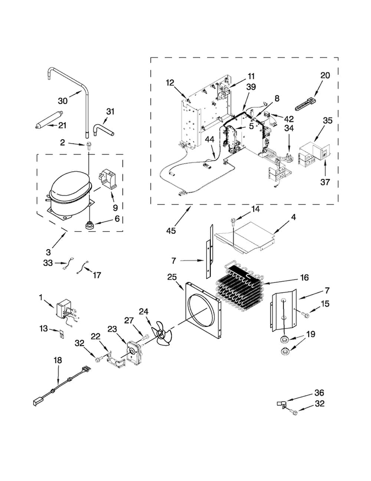 Upper Unit Parts Diagram and Parts List for JF42NXFXDW05  Jenn-Air Refrigerator