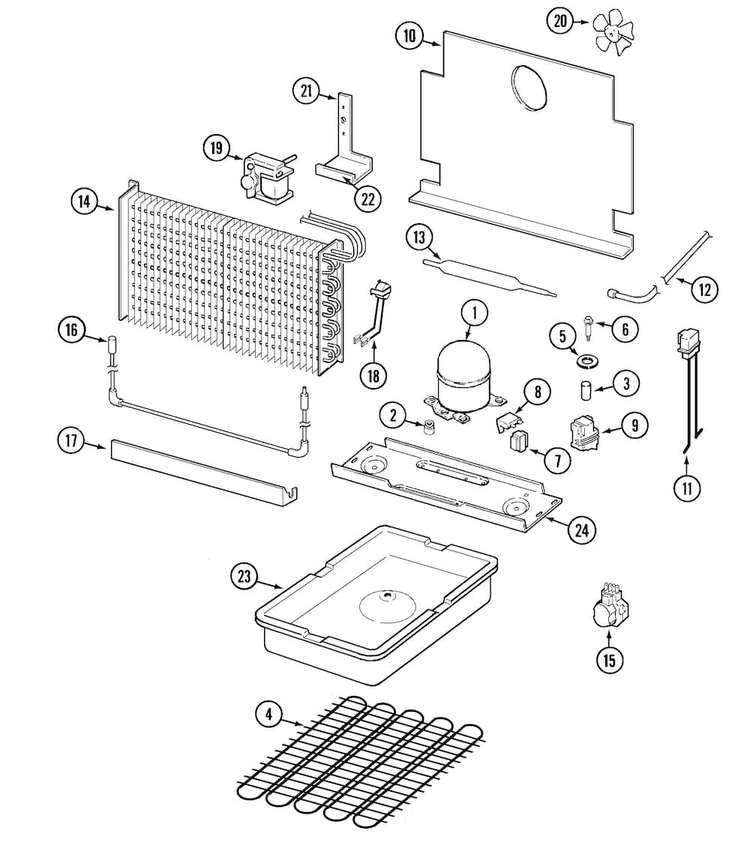 Unit Compartment & System Diagram and Parts List for GFU2046GRW  Maytag Freezer