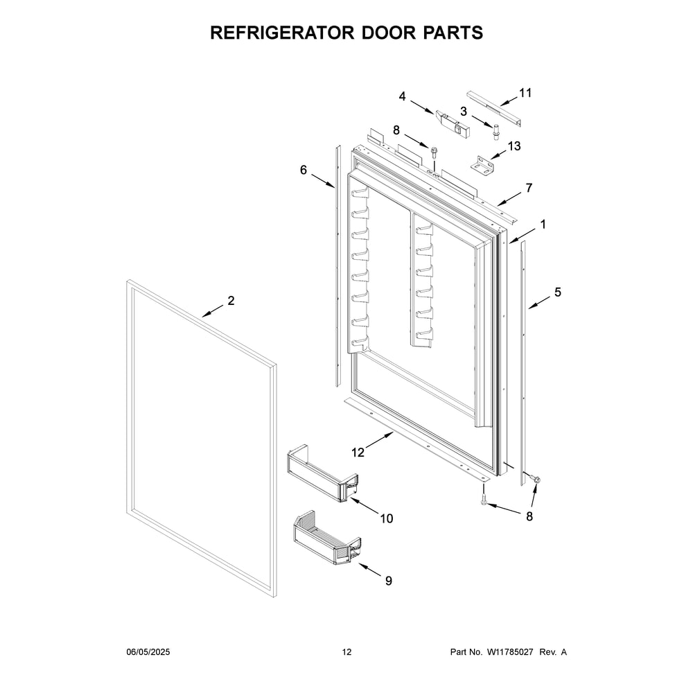 Refrigerator Door Parts Diagram and Parts List for JB36NXFXLE25  Jenn-Air Refrigerator