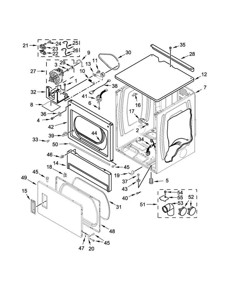 Upper Cabinet And Front Panel Parts Diagram and Parts List for MLE26PDBYW1  Maytag Dryer