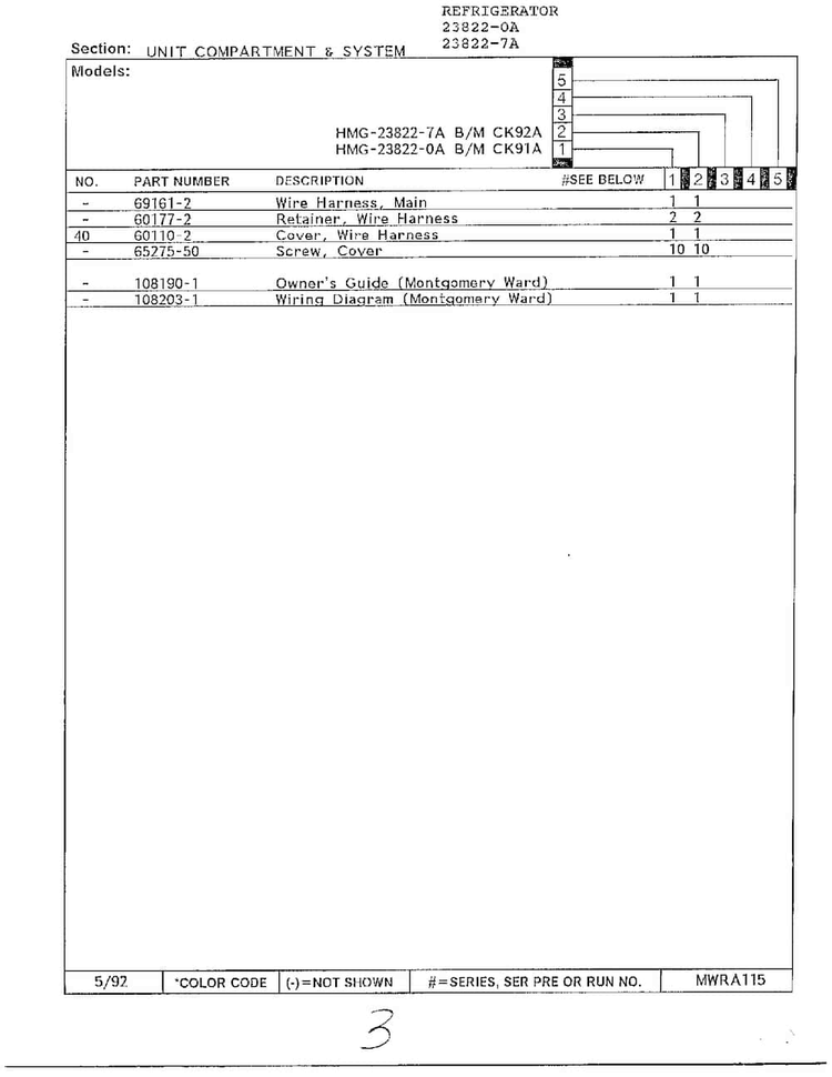 Unit Compartment And System Page 3 Diagram and Parts List for 23822-7A  Admiral Refrigerator