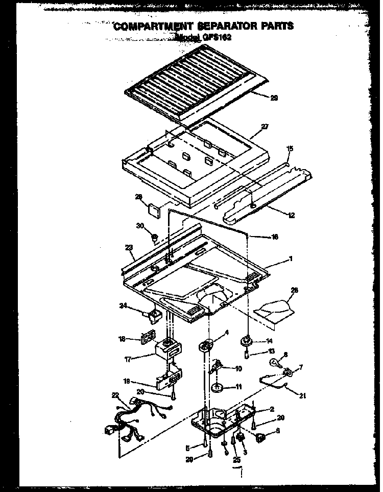 Compartment Separator Parts Diagram and Parts List for GFS162 MN10 Caloric Refrigerator