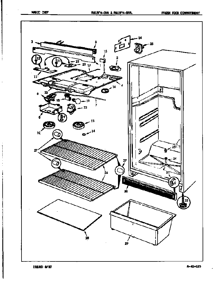 Fresh Food Compartment Diagram and Parts List for RB15FA-0AA 7C31A Magic Chef Refrigerator