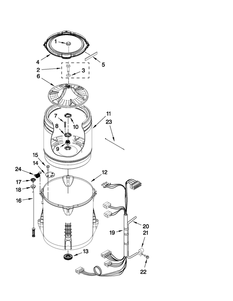 Basket And Tub Parts Diagram and Parts List for MVWX550XW1  Maytag Washer