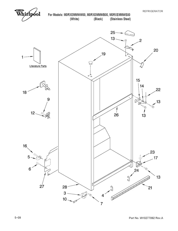 Cabinet Parts Diagram and Parts List for M0RXEMMWB00  Maytag Refrigerator