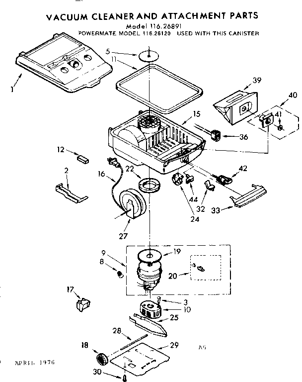 Base Assembly Diagram and Parts List for 11626891  Kenmore Canister Vacuum