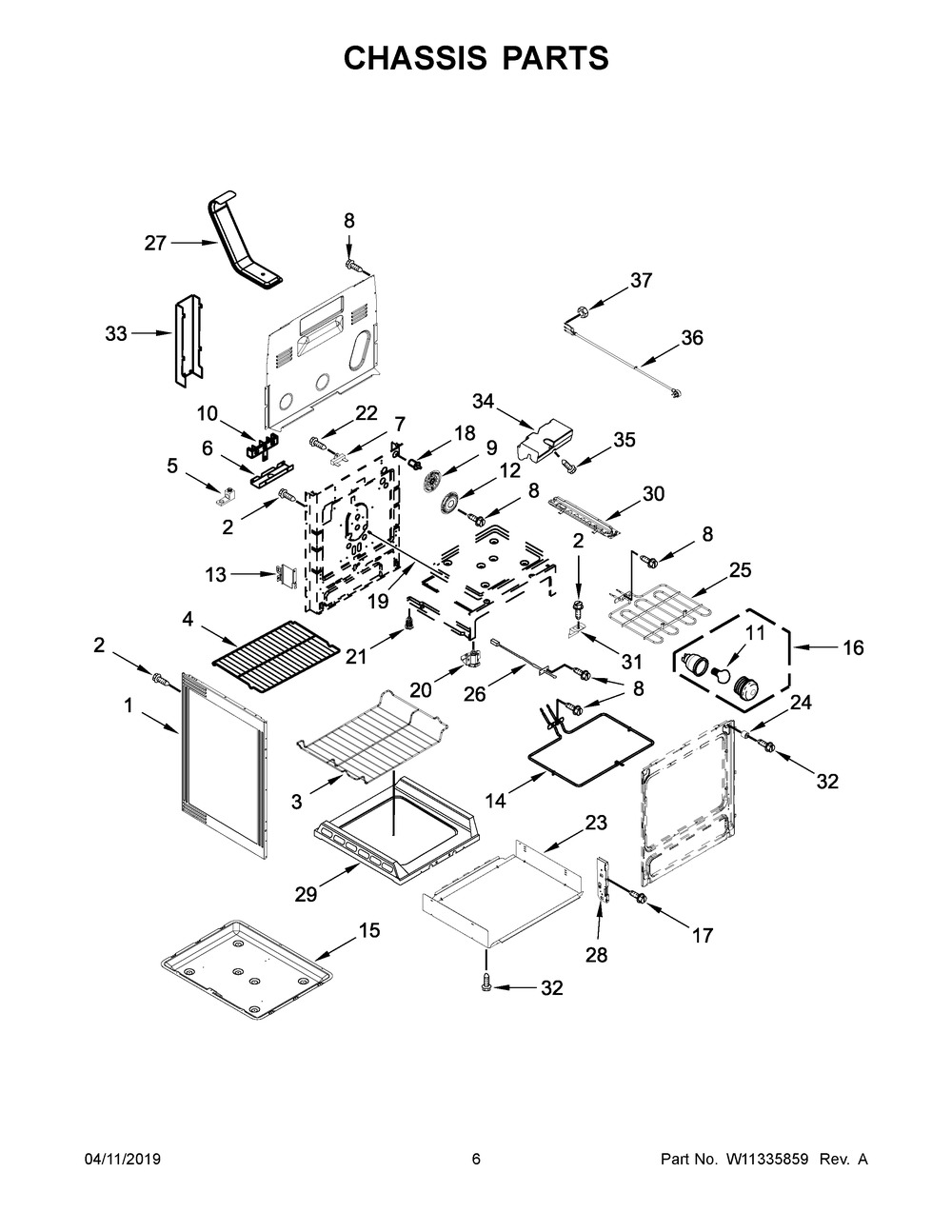Chassis Parts Diagram and Parts List for YMER8800HK0  Maytag Range