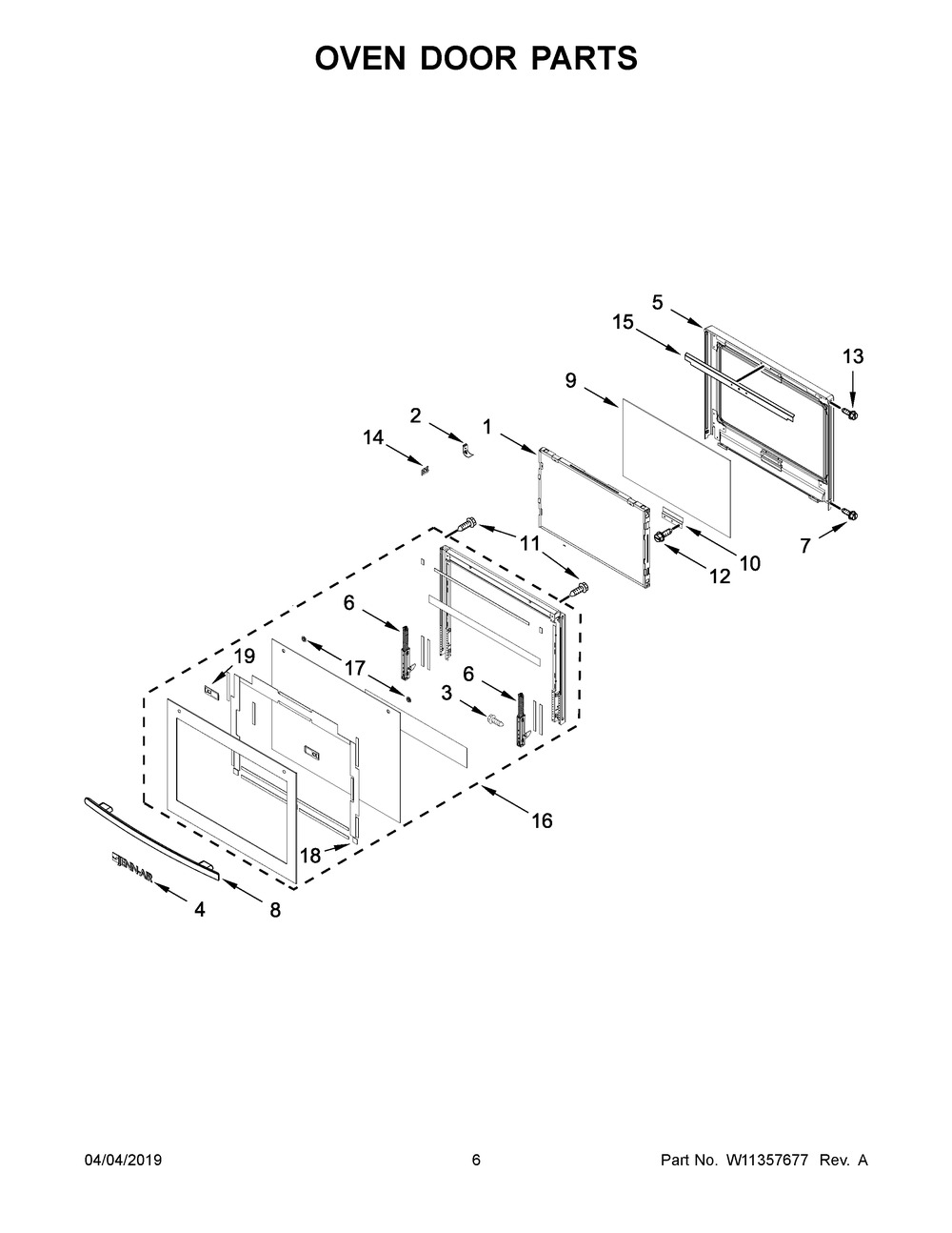 Oven Door Parts Diagram and Parts List for JMW2430DS04  Maytag Microwave Oven Combo