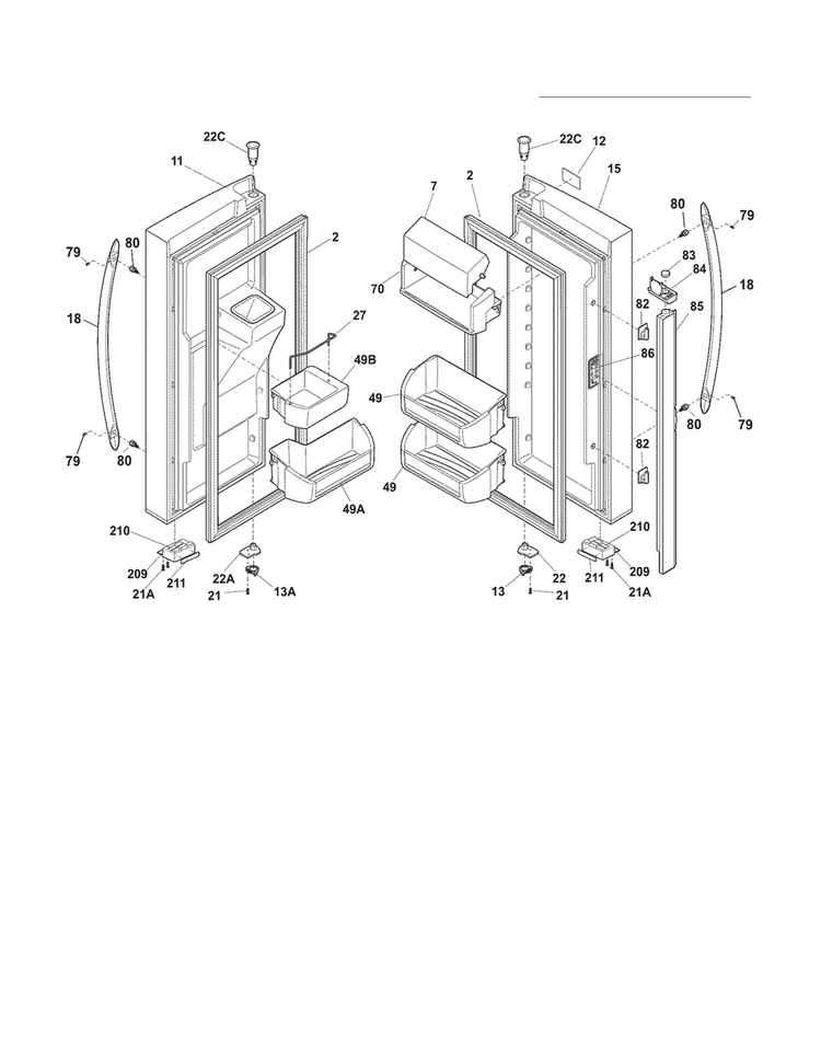 Fresh Food Door Diagram and Parts List for CFD26WIS6  Crosley Refrigerator