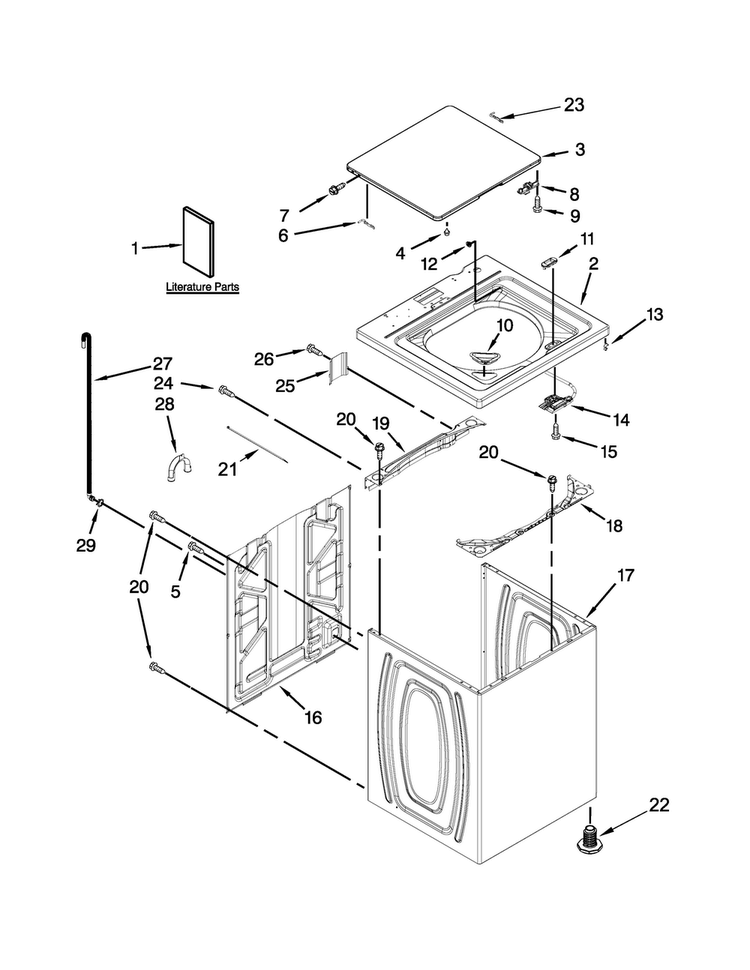 Top And Cabinet Parts Diagram and Parts List for 4GNTW4600YQ2  Amana Washer
