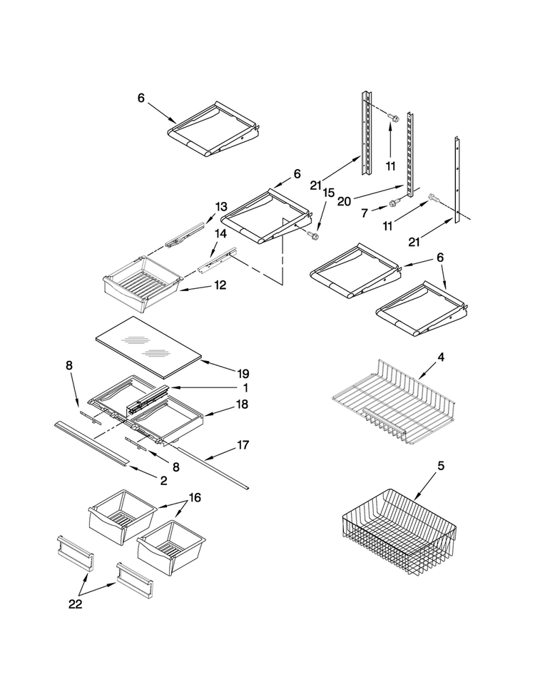 Shelf Parts Diagram and Parts List for MBB1953XEW0  Maytag Refrigerator