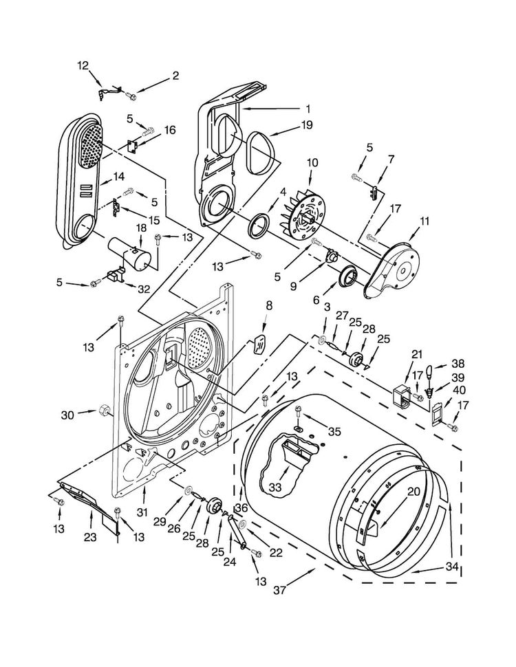 Bulkhead Parts Diagram and Parts List for 7MMGDC300DW0  Maytag Dryer