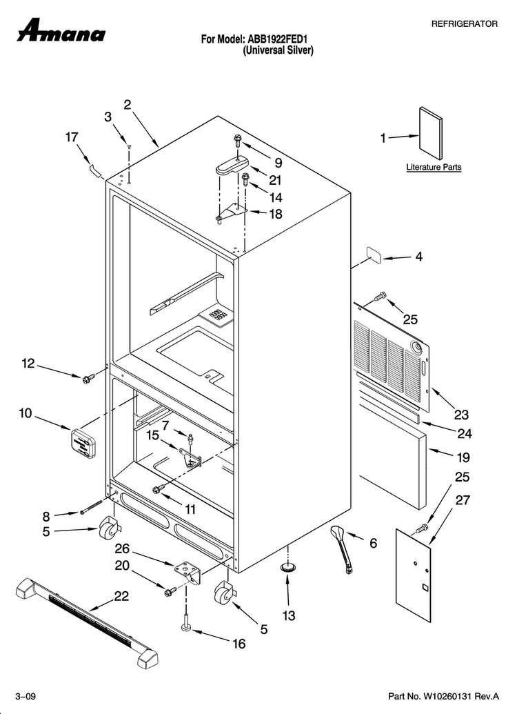 Cabinet Parts Diagram and Parts List for ABB1922FED1  Amana Refrigerator