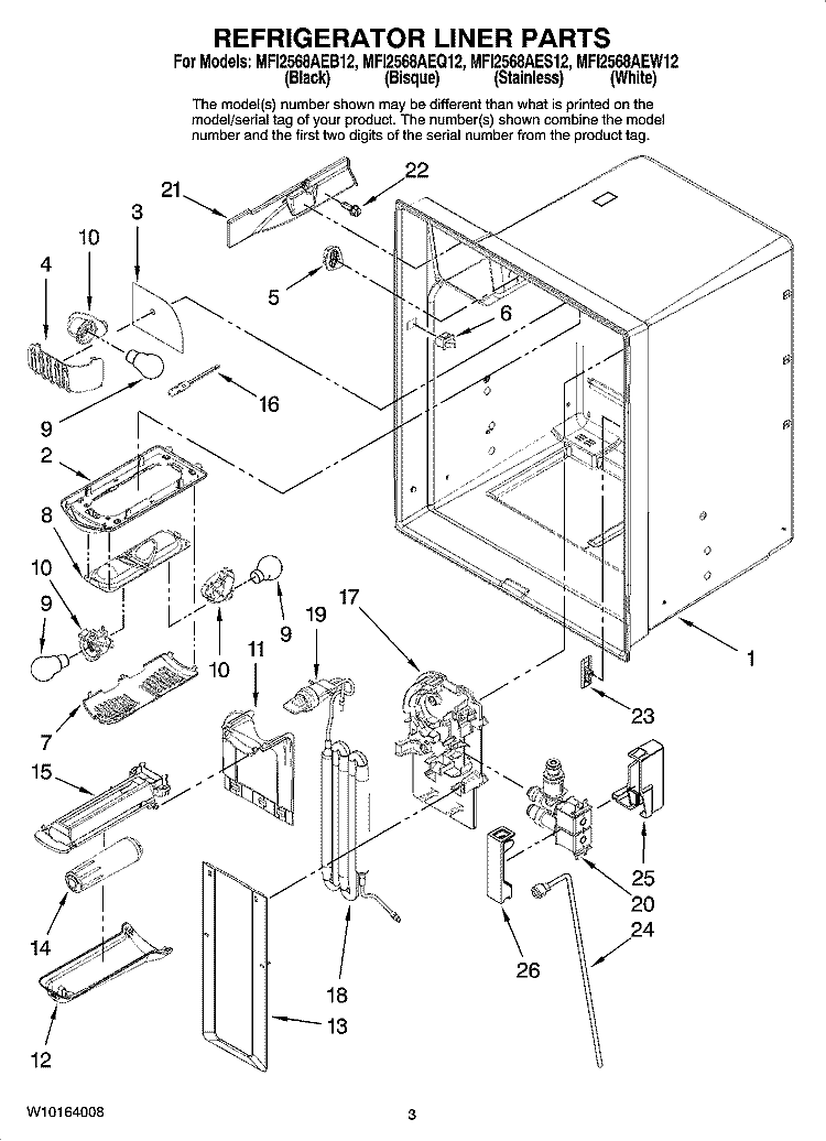 REFRIGERATOR LINER PARTS Diagram and Parts List for MFI2568AEB12  Maytag Refrigerator